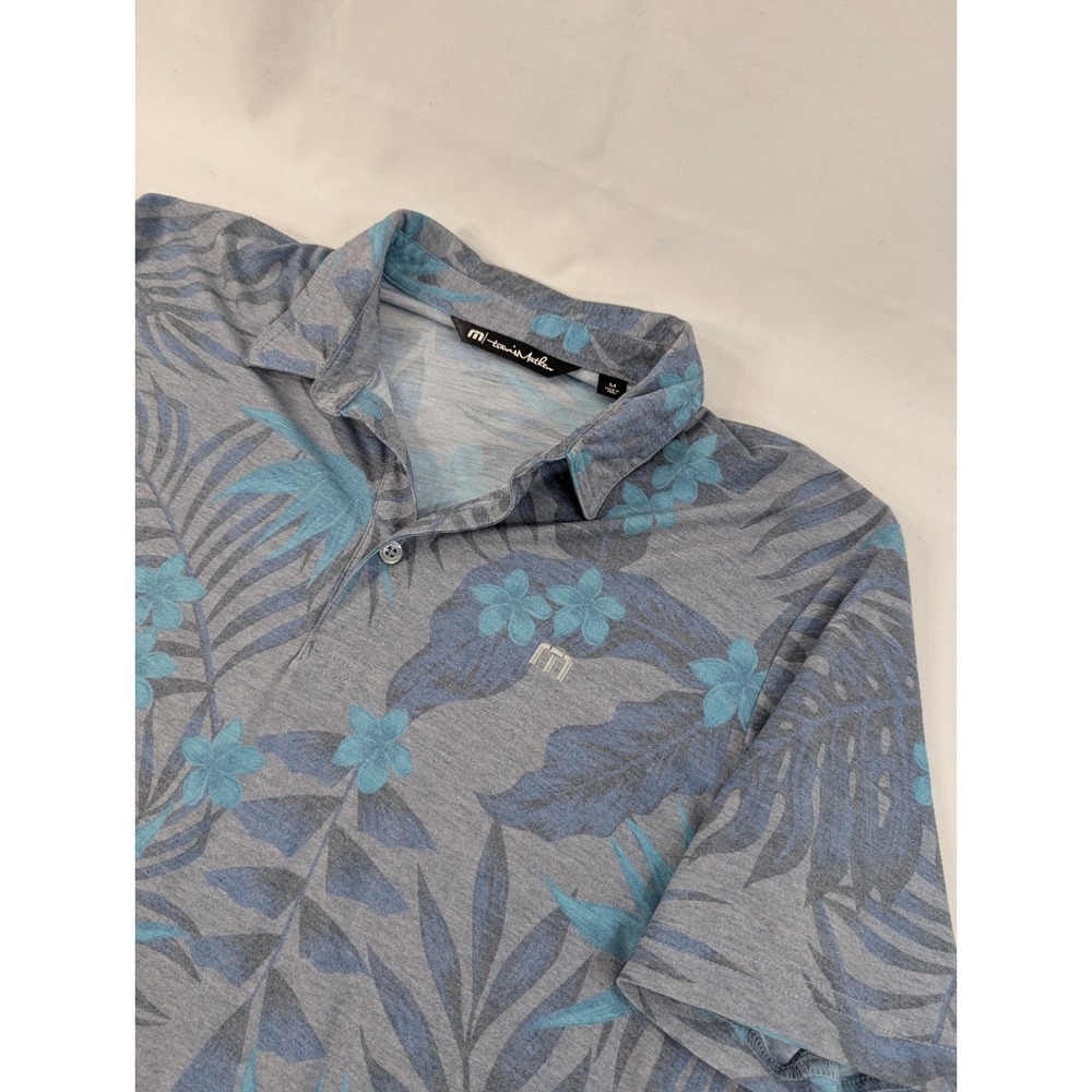 Travis Mathew Polo Shirt Mens Medium Blue Floral Golfer Casual Short Sleeve Golf